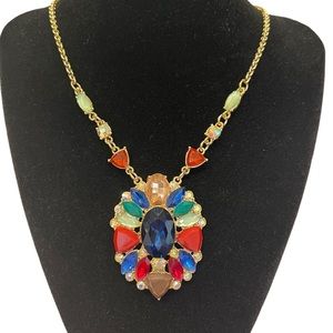 Lauren Conrad gorgeous jewel tone faceted encrusted pendant with gold chain #J5